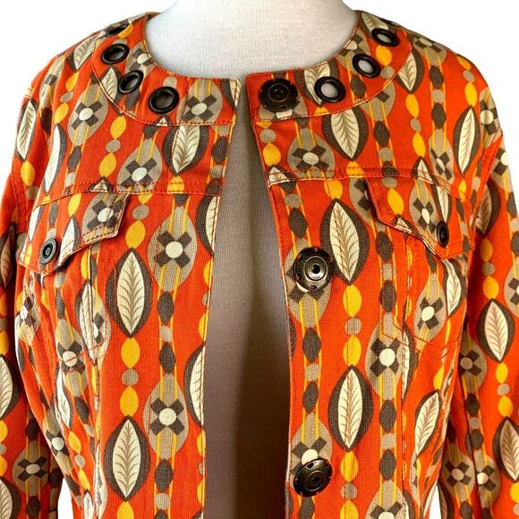 Multiples 3/4 Sleeve Blazer Denim Jean Jacket Snap Buttons Size S Orange Autumn - Picture 4 of 16
